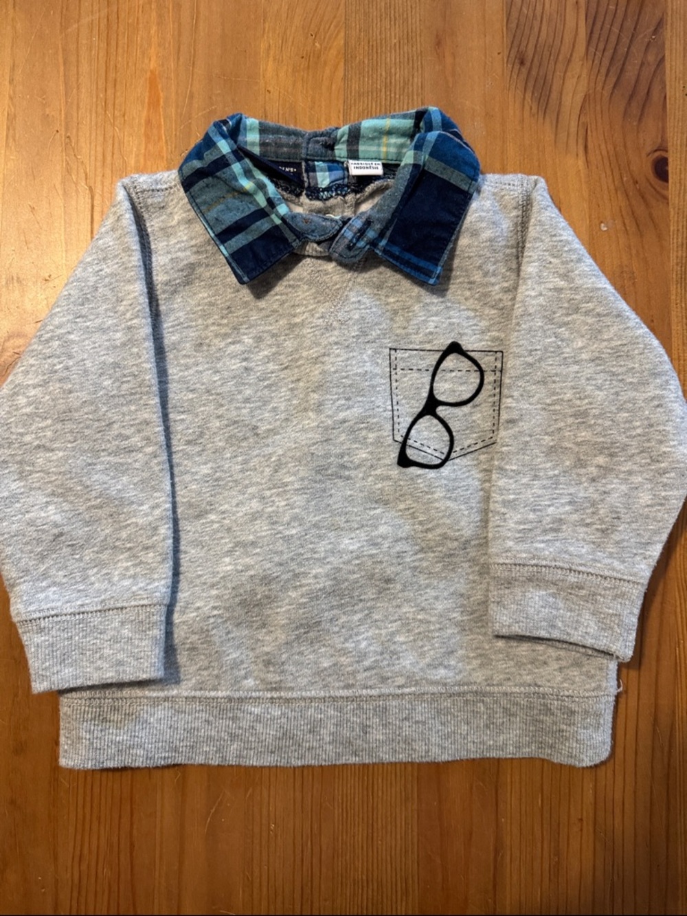 The Children's Place Gray Pullover with Blue Plaid Collar
